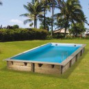 Piscine bois Linea Ubbink 350x650cm H 140cm liner bleu sable gris