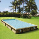 Piscine bois Linea Ubbink 500x800cm H 140 cm liner bleu sable gris