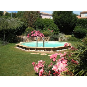 Piscine Bois Oc&eacute;a : Piscine bois Ocea Ubbink Diam 580cm H 130cm liner bleu, beige ou gris
