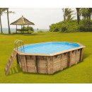 Piscine bois Ocea Ubbink 400x610cm H 130cm liner bleu sable gris