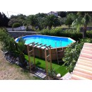 Piscine bois Ocea Ubbink 470x860cm H 130cm liner bleu sable gris