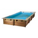 Piscine bois Linea Ubbink 350x650cm H 140cm liner bleu sable gris