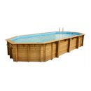 Piscine bois Ocea Ubbink 470x860cm H 130cm liner bleu sable gris