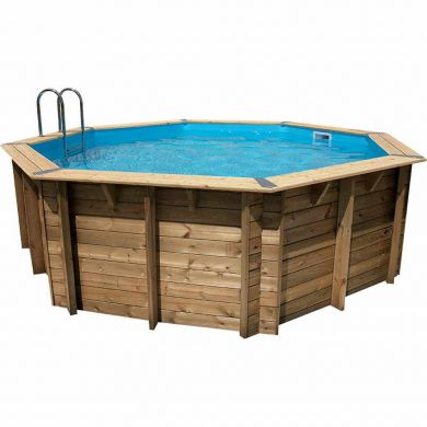 Piscine bois Ocea Ubbink Diam 510cm H 120cm liner bleu sable gris