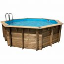 Piscine bois Ocea Ubbink Diam 580cm H 130cm liner bleu sable gris