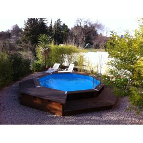 Piscine Bois Oc&eacute;a : Piscine bois Ocea Ubbink Diam 430cm H 120cm liner bleu, beige ou gris