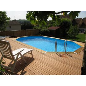 Piscine Bois Oc&eacute;a : Piscine bois Ocea Ubbink 400x610cm H 130cm liner bleu, beige ou gris