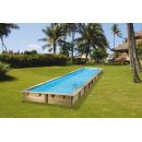 Piscine bois Linea Ubbink 350x1550cm H 155cm liner bleu ou beige enterr&eacute;e
