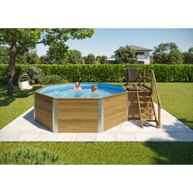 Piscine Ext&eacute;rieure Bois : Piscine en bois massif weka 593 B T1 diam 397 cm 11.4 m3 profondeur 116 cm escalier deck et coffre de filtration bois