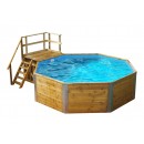 Piscine en bois massif weka 593B diam 397 cm profondeur 116 cm escalier deck et coffre de filtration bois