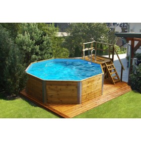 Piscine Ext&eacute;rieure Bois : Piscine en bois massif weka 593BT2 diam 500 cm 18.2 m3 profondeur 116 cm escalier deck et coffre de filtration bois