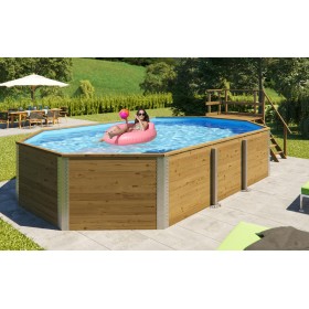 Piscine Ext&eacute;rieure Bois : Piscine en bois massif weka 594 diam 376 x 714 cm 20.40 m3 profondeur 116 cm avec filtration escalier deck