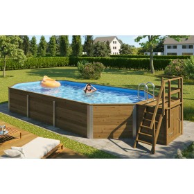 Piscine Ext&eacute;rieure Bois : Piscine en bois massif weka 594A diam 376 x 850cm 25.6 m3 profondeur 116 cm avec filtration escalier deck