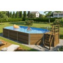 Piscine en bois massif weka 594 diam 376 x 850cm 25.6 m3 profondeur 116 cm avec filtration escalier deck