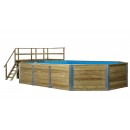 Piscine en bois massif weka 594 diam 376 x 850cm 25.6 m3 profondeur 116 cm avec filtration escalier deck