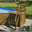 Piscine en bois massif weka 593B diam 397 cm profondeur 116 cm escalier deck et coffre de filtration bois