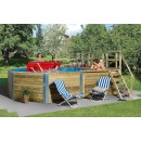 Piscine en bois massif weka 593BT2 diam 500 cm profondeur 116 cm 18,20m3 escalier deck et coffre de filtration bois