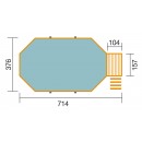 Piscine en bois massif weka 594 diam 376 x 714 cm 20.40 m3 profondeur 116 cm avec filtration escalier deck