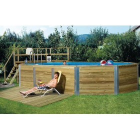 Piscine Ext&eacute;rieure Bois : Piscine bois massif weka 594 diam 376 x 714 cm 20.40 m3 profondeur 116 cm filtration escalier terrasse coffre pour filtration