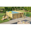 Piscine bois weka 595 Rectangle 200x400cm 7.68 m3 liner bleu filtre sable terrasse coffre filtration rangement