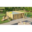 Piscine bois weka 595 Rectangle 200x400cm 7.68 m3 liner bleu filtre sable terrasse coffre filtration rangement