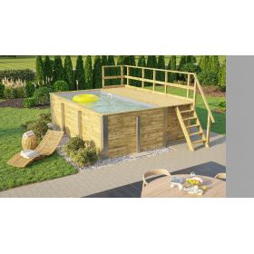 Piscine Ext&eacute;rieure Bois : Piscine bois weka 595 Rectangle 200x400cm 7.68 m3 liner gris filtre sable terrasse coffre filtration rangement