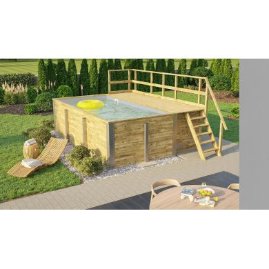 Piscine bois weka 595 Rectangle 200x400cm 7.68 m3 liner bleu filtre sable terrasse coffre filtration rangement