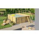 Piscine bois weka 595 Rectangle 200x400cm 7.68 m3 liner bleu filtre sable terrasse coffre filtration rangement