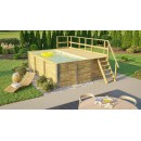 Piscine bois weka 595 Rectangle 200x400cm 7.68 m3 liner bleu filtre sable terrasse coffre filtration rangement