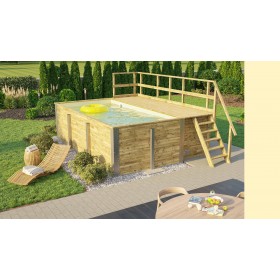 Piscine Ext&eacute;rieure Bois : Piscine bois weka 595 Rectangle 200x400cm 7.68 m3 liner sable filtre &agrave; sable terrasse coffre filtration rangement