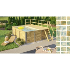 Piscine Ext&eacute;rieure Bois : Piscine bois weka 595 Rectangle 200x400cm 7.68 m3 liner sable mosa&iuml;que filtre &agrave; sable terrasse coffre filtration rangement