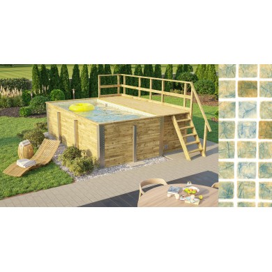 Piscine bois weka 595 Rectangle 200x400cm 7.68 m3 liner bleu filtre sable terrasse coffre filtration rangement