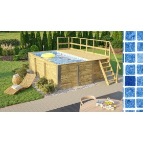 Piscine Ext&eacute;rieure Bois : Piscine bois weka 595 Rectangle 200x400cm 7.68 m3 liner bleu mosa&iuml;que filtre &agrave; sable terrasse coffre filtration rangement
