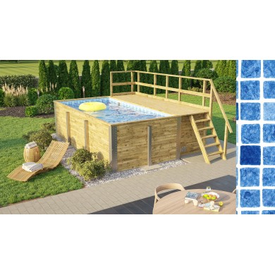 Piscine bois weka 595 Rectangle 200x400cm 7.68 m3 liner bleu filtre sable terrasse coffre filtration rangement