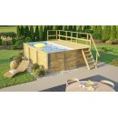Piscine bois weka 595 Rectangle 200x400cm 7.68 m3 liner bleu filtre sable terrasse coffre filtration rangement