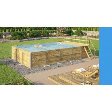 Piscine bois weka 595 Rectangle 200x400cm 7.68 m3 liner bleu filtre sable terrasse coffre filtration rangement