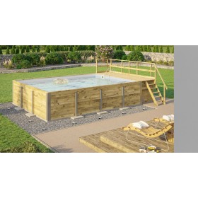 Piscine Ext&eacute;rieure Bois : Piscine bois weka 595T2 Rectangle 400x535cm 21.1 m3 liner gris filtre sable terrasse coffre filtration rangement