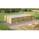 Piscine bois weka 595 Rectangle 200x400cm 7.68 m3 liner bleu filtre sable terrasse coffre filtration rangement