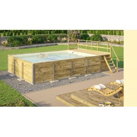 Piscine Ext&eacute;rieure Bois : Piscine bois weka 595T2 Rectangle 400x535cm 21.1 m3 liner sable filtre sable terrasse coffre filtration rangement