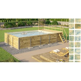 Piscine Ext&eacute;rieure Bois : Piscine bois weka 595T2 Rectangle 400x535cm 21.1 m3 liner sable mosa&iuml;que filtre sable terrasse coffre filtration rangement