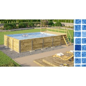 Piscine Ext&eacute;rieure Bois : Piscine bois weka 595T2 Rectangle 400x535cm 21.1 m3 liner bleu mosa&iuml;que filtre sable terrasse coffre filtration rangement