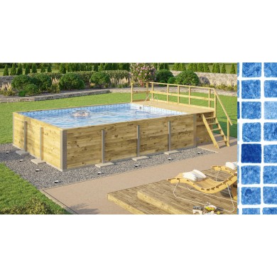 Piscine bois weka 595T2 Rectangle 400x535cm 21.1 m3 liner gris filtre sable terrasse coffre filtration rangement