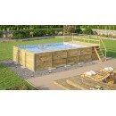 Piscine bois weka 595T2 Rectangle 400x535cm 21.1 m3 liner gris filtre sable terrasse coffre filtration rangement