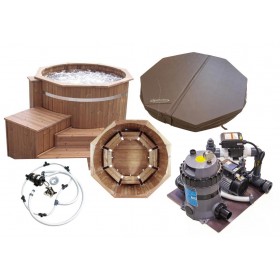 Autres Accessoires Piscine : Bain nordique Authentic Basic 180 cm 6 &agrave; 8 personnes chauffage 3 kw filtration buses massage couverture isolante