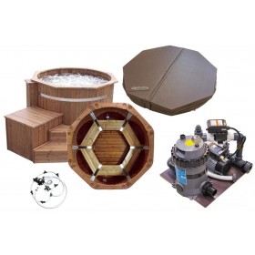 Autres Accessoires Piscine : Bain nordique Authentic Exclusive SM 150 cm 4 &agrave; 6 personnes chauffage 3 kw filtration buses massage couvercle isolant
