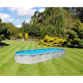 Piscine d&eacute;montable : Kit piscine acier Mallorca blanc ovale 1200x457cm haut 120 cm filtration &eacute;chelle Torrente Toi pas cher