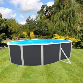 Piscine d&eacute;montable : Kit piscine acier Mallorca anthracite ovale 550x366cm haut 120 cm filtration &eacute;chelle Torrente Toi pas cher
