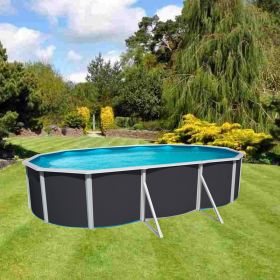 Piscine d&eacute;montable : Kit piscine acier Mallorca anthracite ovale 640x366cm haut 120 cm filtration &eacute;chelle Torrente Toi pas cher