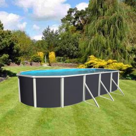 Piscine d&eacute;montable : Kit piscine acier Mallorca anthracite ovale 730x366cm haut 120 cm filtration &eacute;chelle Torrente Toi pas cher