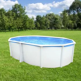 Piscine d&eacute;montable : Kit piscine acier Ibiza blanc ovale 550x366cm haut 132 cm filtration &eacute;chelle Torrente Toi